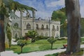 Dadiani prince`s palace in Zugdidi city, original watercolor pai