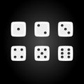 Six white dice against a black background Royalty Free Stock Photo
