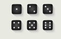 Six black dice are arranged in two rows, each displaying different numbers of white pips Royalty Free Stock Photo