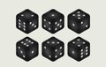 Six black dice with white pips, arranged in two rows of three Royalty Free Stock Photo