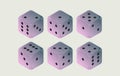 Six dice arranged in two rows. Each die displays different numbers, with white and a pink gradient effect Royalty Free Stock Photo