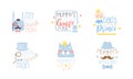 Dads Little Prince Labels Set, Cute Emblems in Light Blue Colors, Baby Shower, Birthday Party Design Element Hand Drawn