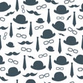 Background of men`s hat, glasses, tie, mustache. Royalty Free Stock Photo