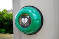 Dae mindray logo sign and french text automated external defibrillator place on public