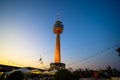 Daegu, South Korea - November 5, 2019: Night view of 83 Tower is a landmark of Daegu city and this tower has a revolving Royalty Free Stock Photo