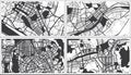 Daejeon, Gangneung, Busan and Goyang South Korea City Maps Set in Black and White Color in Retro Style