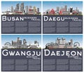 Daejeon, Gwangju, Daegu and Busan South Korea City Skylines Set with Copy Space