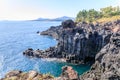 The Daepo Jusangjeolli basalt columnar joints and cliffs on Jeju Island Royalty Free Stock Photo