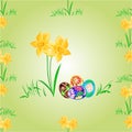 Daffodil and easter eggs seamless texture vector Royalty Free Stock Photo