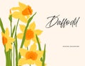 Daffodil yellow flower frame vector for greeting card, poster, banners, posters and prints. Vector spring botany illustration