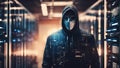 dagerous hacker stealing data inside a server room