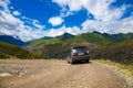 Dagestan, Russia - July 14, 2019: Subaru Forester stands on a dirt road Royalty Free Stock Photo