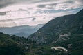 Dagestan traditional highland village Danukh with green terraces in Caucasus Mountains. Rural mountain scenery in Russia Royalty Free Stock Photo