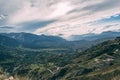 Dagestan traditional highland village Danukh with green terraces in Caucasus Mountains. Rural mountain scenery in Russia Royalty Free Stock Photo