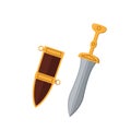 The dagger of an ancient Roman legionary. Color vector illustration, flat style. White isolated background. Royalty Free Stock Photo