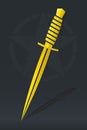 Dagger Gold Emblem. Military Combat Knife. Isolated Icon on Dark Background