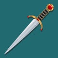 Dagger. inlaid blade handle . gold and red stones . Royalty Free Stock Photo