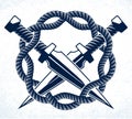 Dagger knives crossed vector criminal gang logo or sign. Royalty Free Stock Photo