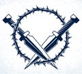 Dagger knives crossed vector criminal gang logo or sign. Royalty Free Stock Photo