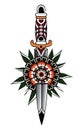 Dagger and red-white flower in the neo-classic tattoo style Royalty Free Stock Photo