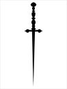 Dagger in retro style. Black color silhouette. Vintage