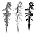 Dagger with rose in black and white