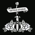 Dagger with roses tattoo studio graphic Royalty Free Stock Photo