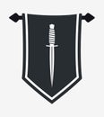 Dagger Silhouette on Hanging Wall Pennant. Military Combat Knife. Vertical Textile Flag, Heraldic Template. Can Be Used as Logo,