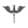 Dagger weapon with wings tattoo art icon