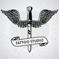 Dagger with wings fying tattoo studio graphic