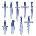 Daggers and knifes set in cartoon style. Royalty Free Stock Photo