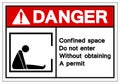 Dagner Confined Space Do not enter without obtaining a permit Symbol Sign ,Vector Illustration, Isolate On White Background Label Royalty Free Stock Photo