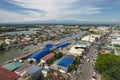 Dagupan, Pangasinan, Philippines - Aerial view of the fish market along Pantal River and the city of Dagupan