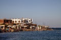 Red Sea coast, view of restaurants and hotels over sandy beach, Dahab, Egypt Royalty Free Stock Photo