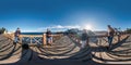 DAHAB, EGYPT - DECEMBER 2021: 360 hdr panorama of general photo of four people on the famous bridge by the sea on a pedestrian