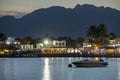 19/11/2018 Dahab, Egypt, incredibly beautiful sunset over a quiet bay in a beautiful spa town with a boat on the foreground