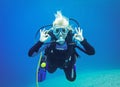 Dahab, Egypt - November 06, 2012. Scuba diver showing under water signal for okay