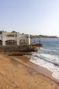 Red Sea coast, view of restaurant over sandy beach, Dahab, Egypt