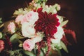 Dahlia Bouquet with red, pink and white flowers Royalty Free Stock Photo