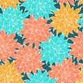 Dahlia flowers, hand drawn vector seamless pattern Royalty Free Stock Photo