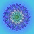 MANDALA FLOR DALIA. PLAIN LIGHT BLUE BACKGROUND. LINEAR DESIGN. ART DECO STYLE