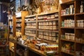 Hand crafts, old-fashioned packaged goods, and locally sourced jams and honeys on display in a store in Dahlonega, Georgia