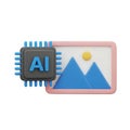 3DAI Chip Next to a Simple Landscape Image Icon on White Background artificial intelligence Royalty Free Stock Photo