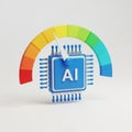 3DAI Chip with Speedometer and Color Spectrum Keywords: AI, artificial intelligence, chip, processor, microchip, technology, Royalty Free Stock Photo