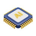 3DAI Microchip Processor with Yellow Pins on White Background artificial intelligence Royalty Free Stock Photo