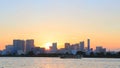 DAIBA TOKYO JAPAN - SEPTEMBER12 : beautiful sun set sky at public park beside odaiba harbor most popular traveling destination