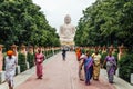 Daibutsu, The Great Buddha Statue in meditation pose or Dhyana Mudra seated on a lotus in open air with trees and Indian people. Royalty Free Stock Photo