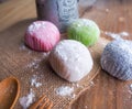 Daifuku, Japan dessert with wood spoon on wood background