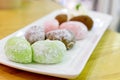 Daifuku, is a Japanese confection consisting of a small round mochi stuffed with sweet filling Royalty Free Stock Photo