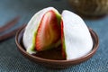 Daifuku with strawberry and green tea filling Royalty Free Stock Photo